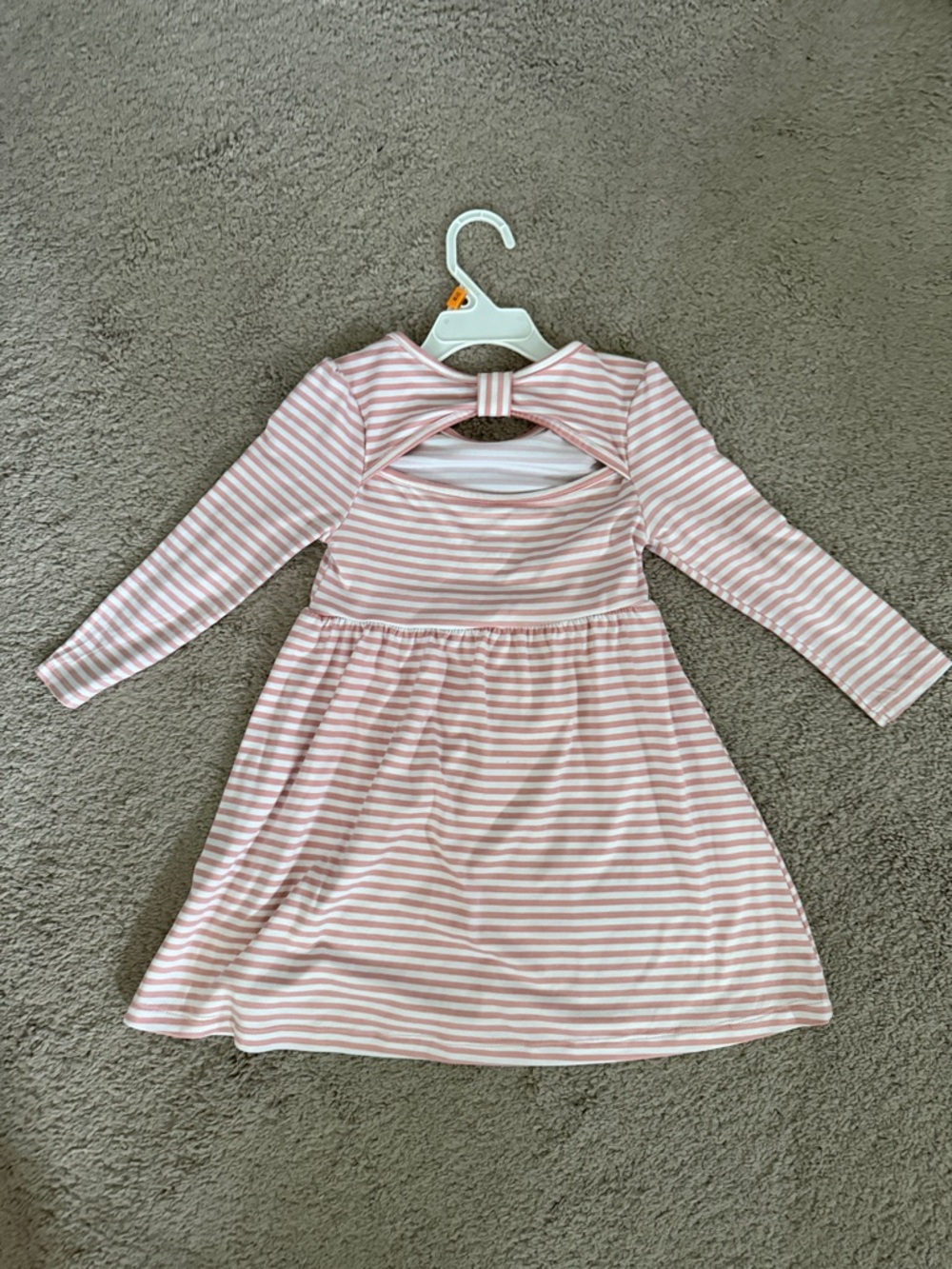 Little Girls' Pink & White Striped Long-Sleeve Dress with Back Bow Detail